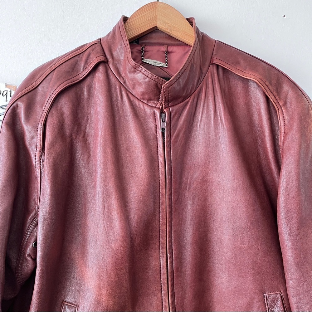 Vintage Members Only By Europe Craft Brown Leather Men’s Bomber Jacket Size 44 L - Picture 2 of 16